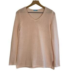 J. McLAUGHLIN Womens Havana Cloth Sweater Roll V-Neck Pink Small Resort Vacation